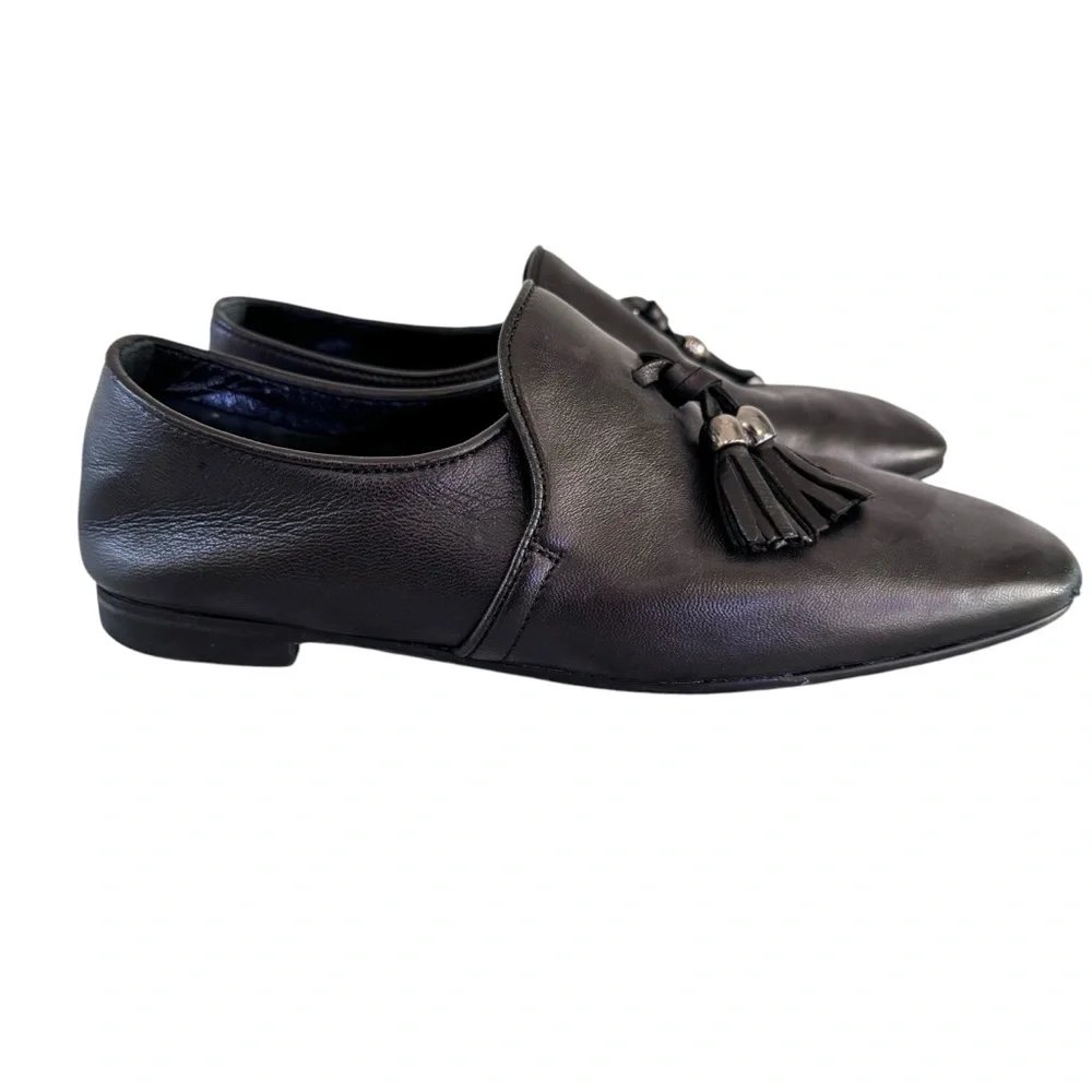 Aquatalia Black Leather Tassel Loafers Flats Women’s Size 8 Made in Italy - Picture 2 of 9